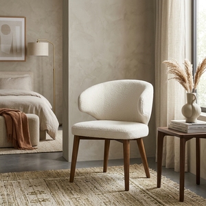 Modern Apartment-Friendly Dining <b>Chair</b> with Teak Wood Legs and <b>Acrylic</b> Upholstery Midcentury Design Home Furniture Model CHA76 - Product Image 5