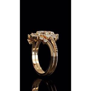 Anillo de compromiso con diamantes en tallas marquesa y redondas, de oro amarillo de 14K, diseño floral, para boda o aniversario, regalo. - Product Image 4
