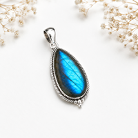 Ha Gems Colgante de Labradorita en Forma de Lágrima con Engaste de Bisel, Bañado en Plata y Platino, Unisex, Nuevo Estilo de Moda, Precio al por Mayor