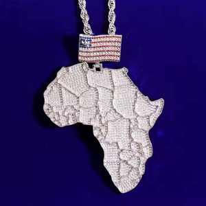 Pendentif de luxe en argent continent Afrique avec pierres Moissanite, attache drapeau américain, style Hiphop Iced Out pour hommes - Product Image 1