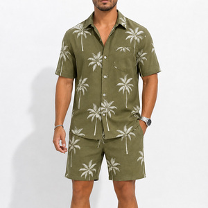 Conjunto de Dos Piezas para Hombre, Camisa de Manga Corta de Secado Rápido con Estampado de Palmeras y Pantalones Cortos, Ropa de Playa Informal de Verano, Estilo Hawaiano - Product Image 3