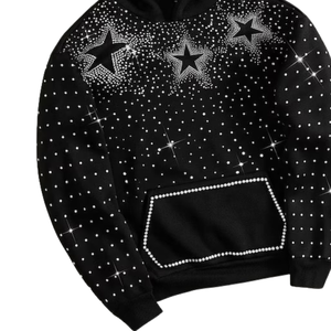 Sweat à capuche noir avec étoiles en strass pour homme et femme, streetwear de luxe avec cristaux scintillants - Product Image 6