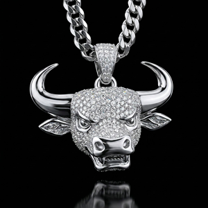 <b>Iced</b> <b>Out</b> Bull Head Pendant Hip Hop Necklace Horned Ox Cattle Charm Gold Silver Bling CZ Cuban Link <b>Chain</b> Mens Rapper Jewelry - Product Image 4