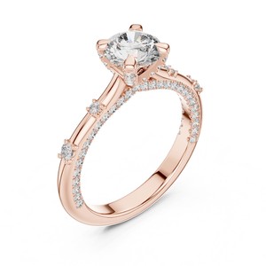 Bague élégante et moderne en or massif 14 carats avec diamant de laboratoire de qualité export 1 carat taille ronde, sertie d'une pierre latérale ronde, certifiée IGI - Product Image 2