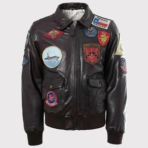 Réplique de veste en cuir Maverick - Streetwear Top Gun avec garniture en fourrure, écologique et coupe-vent - Product Image 3
