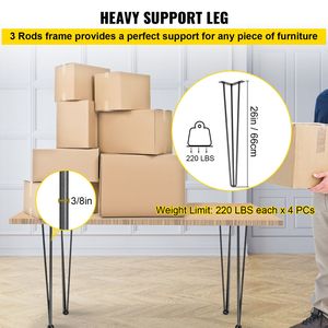 Set di 4 gambe a forcina nere da 26 pollici, capacità di carico 880 libbre (220 libbre ciascuna), gambe a forcina per scrivania, panca, tavolo da pranzo, con 3 aste, per parchi - Product Image 3