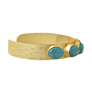 Bracelet manchette en laiton plaqué or 18 carats fait main, serti de pierres turquoise, motif géométrique, style vintage, bijoux de fiançailles pour femme - Product Image 4