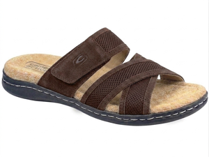 For Active Brown Suede Slide <b>Sandals</b> Open Toe <b>Buckle</b> Strap Closure Breathable Classic Casual All Seasons Rubber Outsole - Product Image 1