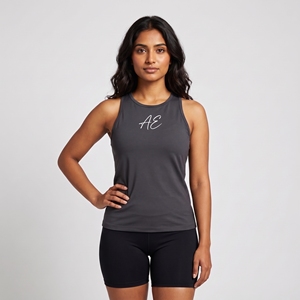 Débardeur noir pour femme, 95% coton, 5% élasthanne, imprimé sur le devant, respirant, tricoté, sportif, col rond, coupe classique - Product Image 4