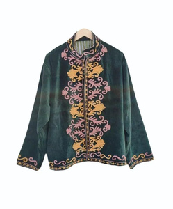 MONIT MARKETING Velvet Suzani Floral Bomber Jacket <b>Reversible</b> Hand Embroidered Boho Vintage Short <b>Coat</b> Autumn/Winter Cotton - Product Image 2