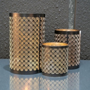 Iron <b>Lantern</b> Candle Holder <b>Set</b> Geometric Cutout Design Black and Gold Home Decoration - Product Image 2