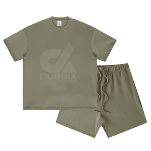 2026 Summer <b>Knitted</b> Breathable Oversized Short Sleeved Men's Casual Sports T-shirt <b>Set</b> Solid Bat - Product Image 3