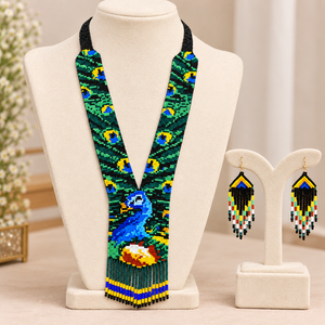 Conjunto de Joyería Fina Étnica con Cuentas de Cristal de Pavo Real, Collar y Pendientes Hechos a Mano con Cuentas de Semillas para Mujer - Product Image 2