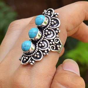 Blue <b>Turquoise</b> <b>Ring</b> 925 Sterling Silver Designer Bezel Setting Handmade <b>Ring</b> For Her Gemstone Jewelry - Product Image 2