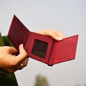 High Quality Men's Burgundy Color Genuine Leather Slim <b>Wallet</b> Fold Closure Minimalist Design Black Short Daily Use RFID <b>Wallets</b> - Product Image 6