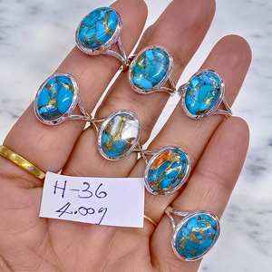 Bagues en argent sterling 925, pierre précieuse turquoise bleue, design artisanal, prix de gros, bagues et bijoux en argent - Product Image 2
