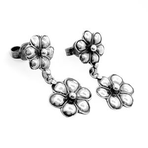 Boucles d'oreilles pendantes élégantes à double fleur, fabriquées à la main, en argent sterling 925 plaqué oxyde, motif floral, Silver Mountain SKU7643 - Product Image 3