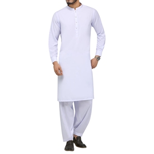Conjunto de Kurta y Pijama de Algodón Blanco para Hombre, Corte Regular, Largo hasta la Rodilla, Estilo Tradicional Informal de India y Pakistán, Disponible al por Mayor - Product Image 1