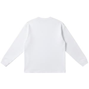 <b>Men</b> <b>White</b> <b>Long</b> <b>Sleeve</b> <b>T</b> <b>Shirt</b> with Small Chest Logo Crew Neck Cotton Casual Streetwear Fashion Top for Daily Wear - Product Image 3