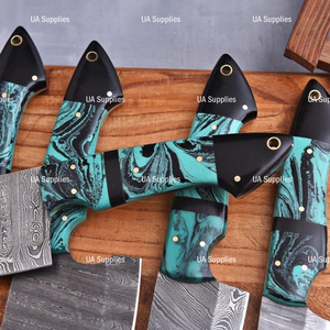 Hand Forged Damascus Steel Full Tang Professional Kitchen <b>Knives</b> <b>Set</b> Twisted Forged Pattern Resin Handle OEM Customizable ODM - Product Image 4