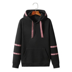 Unisex Gray Hooded <b>Sweatshirt</b> With <b>Red</b> Stripes Casual Pullover Hoodie Regular Fit Autumn Wear - Product Image 2