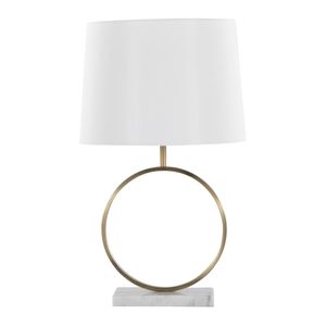 Lámpara de Mesa Moderna Moon de Mármol Blanco con Detalles en Metal Dorado y Pantalla Blanca - Product Image 1