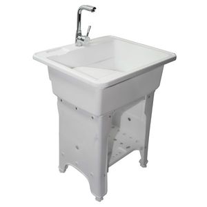White Freestanding Plastic Utility Sink Drop-in Deep Sink Kit with Inlet Pipe Drain for Outdoor or Laundry Use - Product Image 2