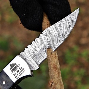 มีดพับ Damascus Lockback ด้ามไม้ เกรดอุตสาหกรรม รับประกัน 1 ปี จากผู้ผลิต มีดพับ EDC ขายส่ง - Product Image 6