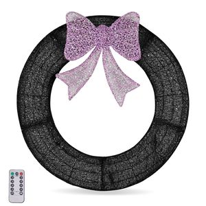 Guirlande de Noël d'intérieur pré-éclairée de 36 pouces, décoration avec nœud violet, guirlande métallique éclairée, lumières LED à télécommande, minuterie, matériau PVC - Product Image 1