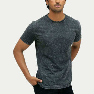 Camiseta de Jersey Lavada de Corte Ajustado para Hombre, Cuello Redondo, Manga Corta, Color Sólido, Estilo Casual - Product Image 5