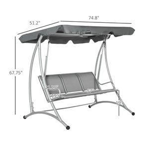 Dondolo a 3 posti regolabile grigio con supporto e tettuccio, sedia sospesa per interni/esterni per giardino e bordo piscina - Product Image 3