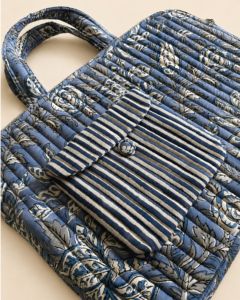 Quilted Cotton Vintage <b>Laptop</b> Tote <b>Bag</b> Striped Pocket Floral Print Shockproof Protective Shoulder <b>Carry</b> - Product Image 2
