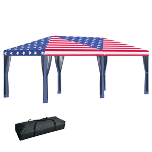 10FT X 20FT Pop up <b>Canopy</b> <b>Tent</b> Gazebo with American Flag Print and 6 Mesh Sidewalls for Outdoor Events - Product Image 1
