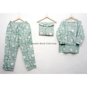 Conjunto de Pijama Unisex de Verano, 100% Algodón, Tejido Suave, Cuello Redondo, Manga Larga, Estampado Floral, Transpirable y Ecológico - Product Image 1