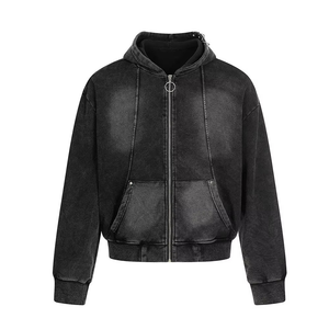 Unique Style Breathable Acid Wash <b>Zipper</b> Hoodie New Arrival Thick High GSM Oversized Winter Vintage Acid Wash Hoodies - Product Image 1
