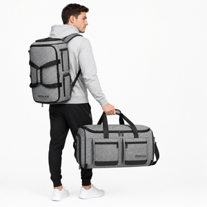 Heather Grey <b>Black</b> Custom 2 in 1 Duffel <b>Backpack</b> Shoe Compartment Multi Pocket Travel Gym Bag Water Resistant OEM Holdall - Product Image 6