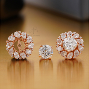 3.61 CT Floral Halo Lab Grown Diamond Stud <b>Earrings</b> 14K Rose Gold Screw <b>Back</b> 18K Gold Plated Drop <b>Earrings</b> Pearl IGI Certified - Product Image 3