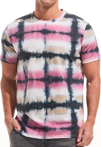 <b>Men's</b> <b>Tie</b>-<b>Dye</b> Plaid Short Sleeve <b>T</b>-<b>Shirt</b> O-Neck Regular Fit Casual Knitted Cotton Top - Product Image 4