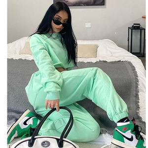 Ensemble de survêtement 2-en-1 uni pour femme, 3 pièces, 100 % coton, comprenant un haut de sport à manches longues, un pantalon de jogging, un débardeur de yoga et une brassière de sport - Product Image 5