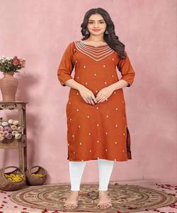 Kurti de Algodón con Tejido de Lujo Estilo Tesla, Prenda Étnica Multicolor de Secado Rápido, Color Naranja, para Uso Festivo, Precio al por Mayor - Product Image 1