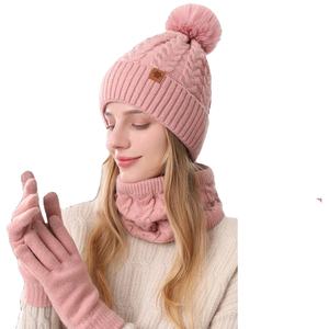 Women's Winter Warm Jacquard Printed Knitted Hat with <b>Scarf</b> and Gloves Three-piece Set 100% Acrylic - Product Image 1