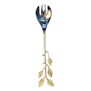 Fourchette à salade de luxe en acier inoxydable, design branche dorée avec feuilles, artisanale, durable et écologique - Product Image 1