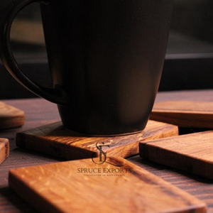 Handmade Teak Wood Coaster <b>Set</b> With Natural Rustic Grain Finish. Premium Bulk Tableware For Cafe, Home & Bar Decoration - Product Image 6