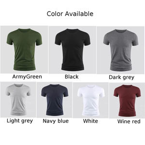 เสื้อยืดแขนสั้นคอกลมทรงเข้ารูปสำหรับผู้ชาย สีพื้น ผ้าถัก สวมใส่สบาย มีสีเขียว ดำ เทาเข้ม เทาอ่อน กรมท่า ขาว - Product Image 1