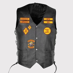 Chaleco de Cuero Negro para Motocicleta para Hombre, Chaleco de Cuero Genuino para Motociclista, Chaleco de Cuero Negro para Motocicleta Bandidos - Product Image 2