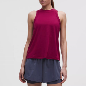 Wholesale Custom Print Women's Crew Neck Sleeveless Tank <b>Top</b> Solid Color Knitted Breathable Sporty Style Purple <b>Red</b> Tank <b>Top</b> - Product Image 1