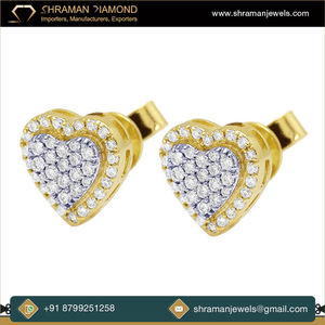 Wedding Bridal Gift Gold Plated 925 Sterling <b>Silver</b> Custom Heart Shape Lab Grown Diamond <b>Stud</b> Women's Earrings Party Valentine's - Product Image 3