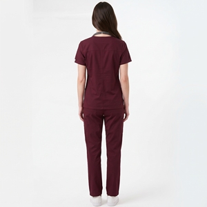 Ensemble de blouses médicales KhumBro de qualité supérieure, couleur bordeaux, haut à col en V, pantalon, coton, polyester, respirant, confortable, uniforme d'hôpital - Product Image 3