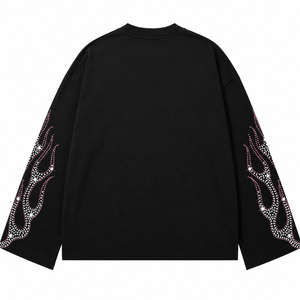 เสื้อยืดแขนยาวประดับเพชรเทียม ผ้าฝ้ายออร์แกนิค 100% หนัก 300 GSM เสื้อยืดแฟชั่นแนวสตรีทสำหรับทุกเพศ - Product Image 2