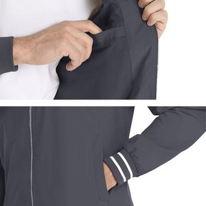 Chaqueta Bomber Gris Oscuro para Hombre, Cierre de Cremallera, Cuello Mao, Corte Regular Informal, Material Viscosa/Poliéster, Resistente al Viento - Product Image 4